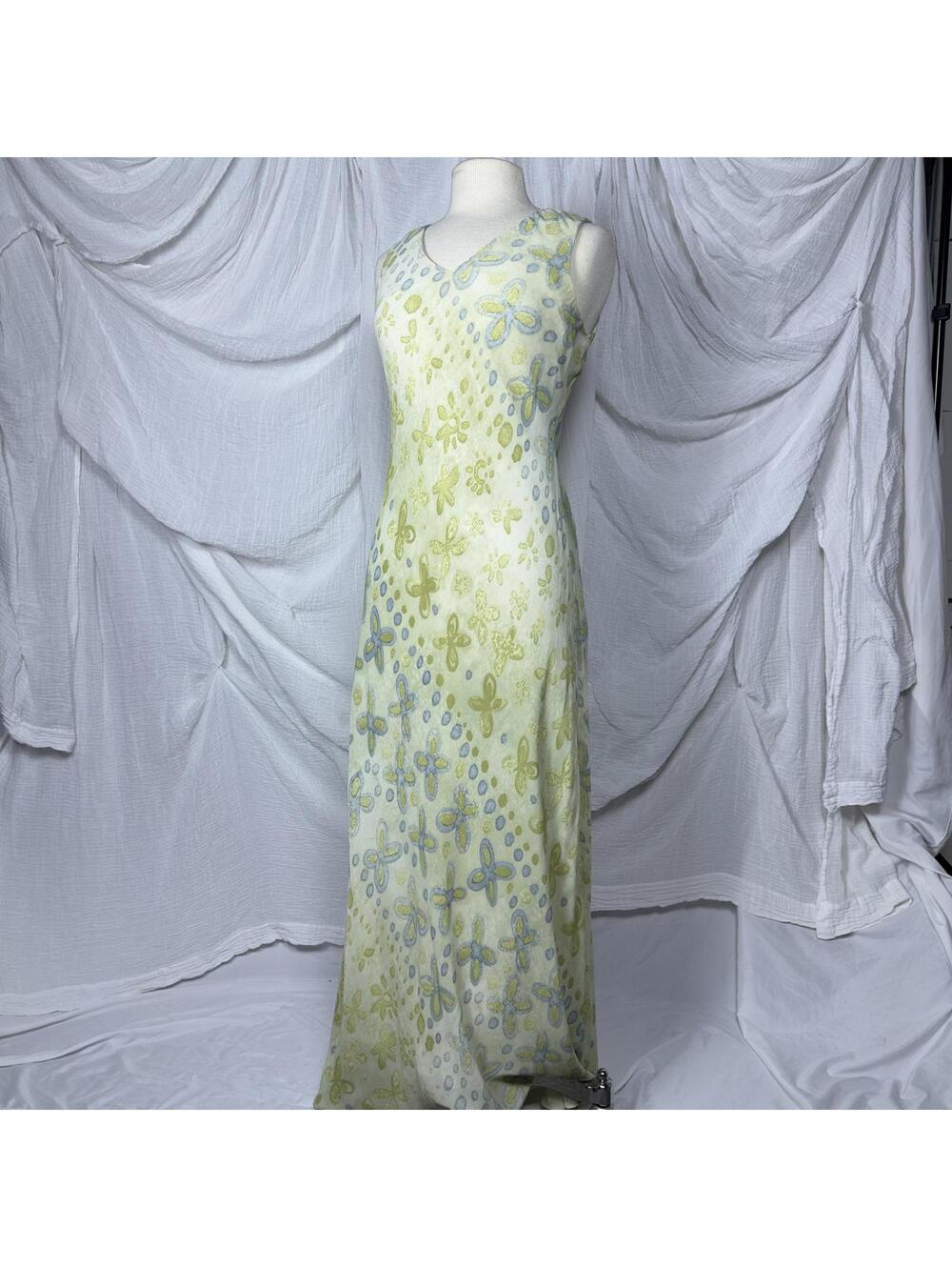 Vintage 90s Boho Floral Print Yellow & Green Maxi Dress (6)
